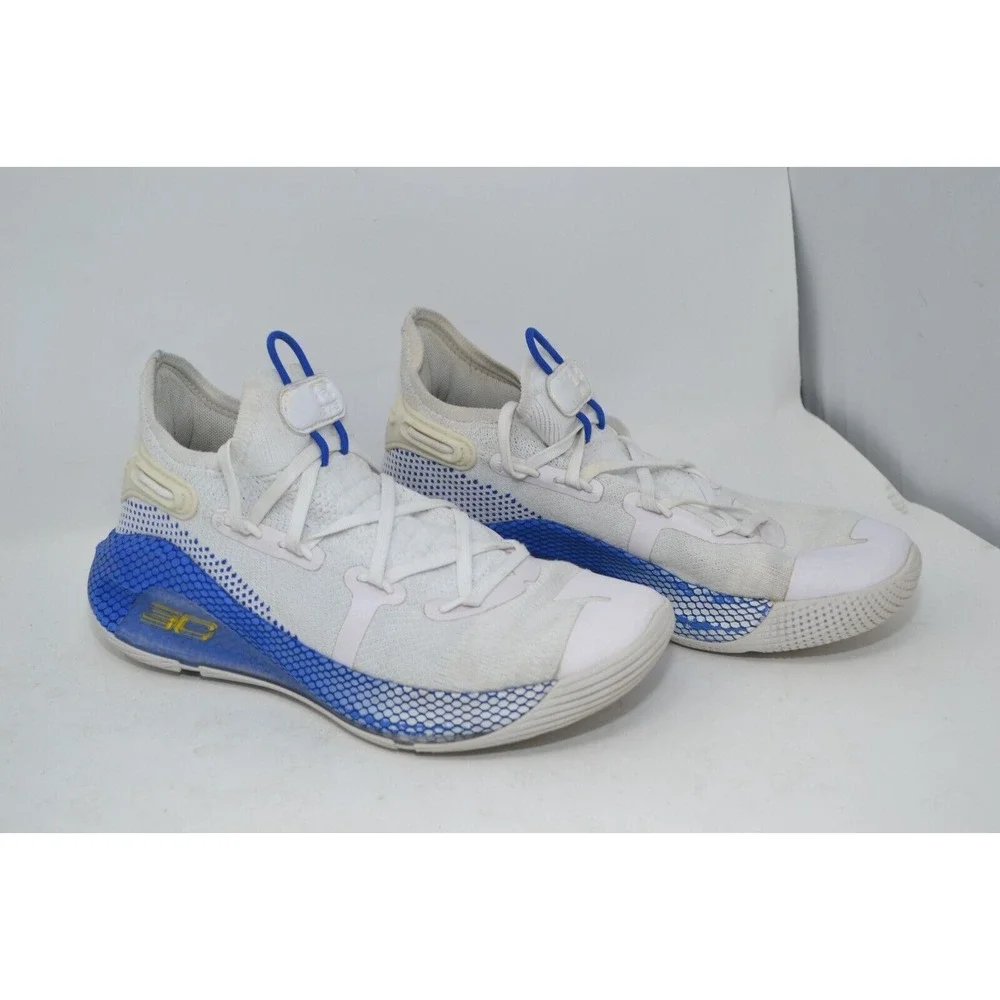 Under Armour BGS Curry 6 Boys 6Y Basketball Shoes White Blue Sneaker 3020415-103